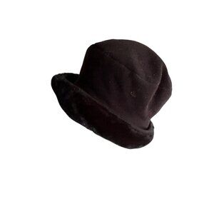Jennifer Moore Womens Faux Fur Trim Hat Black One Size
